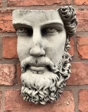 STONE GARDEN ZEUS FACE WALL PLAQUE HANGING BEARDED MAN HEAD