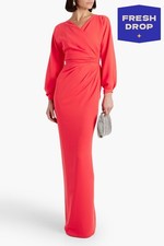 RRP€1580 RHEA COSTA Crepe Maxi Dress IT50 US14 XL Wrap-Effect Lined Gathered