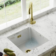 Astini Hampton 100 1.0 Bowl White Ceramic Undermount Kitchen Sink & Bronze Waste