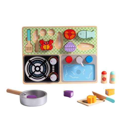 Wooden pretend play kitchen - wooden,