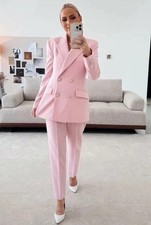 ZARA NEW PINK Double Breasted Blazer Jacket/And MATCHING TROUSER Size  XS Co Ord