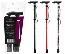 Foldable Walking Stick Adjustable Metal Folding Cane Rubber Top & Contoured Grip