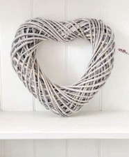Rustic Grey Wicker Heart 40cm Shabby Chic Home Decor 