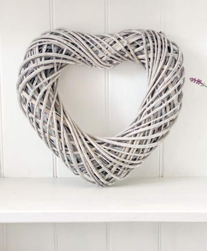 Rustic grey wicker heart 40cm - rustic,