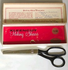 Vtg 50s MCM KLEENCUT Pinking Shears Vintage Sewing Scissors Box Metal Black 