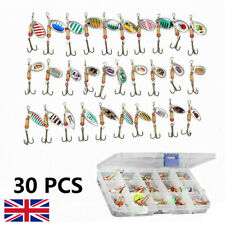 30X Metal Spinners Fishing Lures Sea Trout Pike Perch Salmon Bass Tackle Box Kit