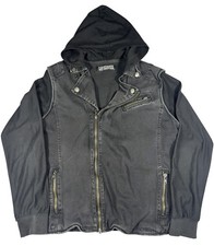 Lip Service Jacket Mens Medium Black Denim Hoodie Moto Zip Biker Punk Goth
