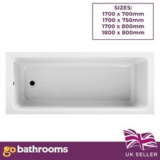 Single Ended Bath Straight Super Strong Acrylic Shower Bath & Leg Set | 4 Sizes