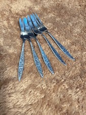 5 Vintage Viners Pastry Dessert Forks  International Retro Cutlery Mosaic