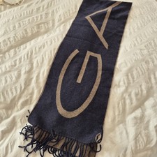 Gant 100% Wool Scarf  Large Spell out Navy Brown Approx 180cm long