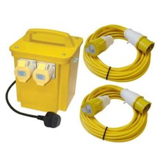 3.3KVA SITE TRANSFORMER 110V TWIN OUTLET 16AMP + 2 X 14M EXTENSION LEADS NEW