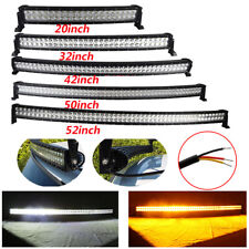 Curved 22"-52"inch Amber & White Led Light Bar Offroad Fog Driving for ATV Truck