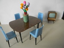 Triang  spot-on Dolls house Furniture set Table, Chairs , Tv, Stand  VG  1960s