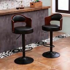 1X Bar Stool Kitchen Swivel Chair Wooden Leather Gas Lift Restaurant Chair 