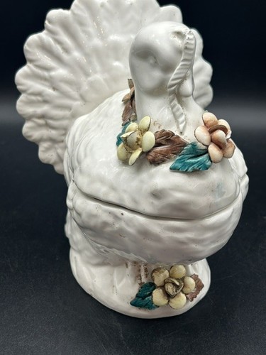 Vtg majolica floral turkey - vtg,
