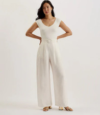TED BAKER Jumpsuit Womens TB2 UK 10 Tabbiaa Ivory Knit Bodice Belted Wide Leg