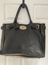 MULBERRY Bayswater Original Tote in Black Grained Leather with Brass Hardware 