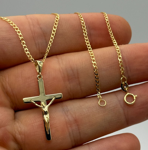 9ct solid yellow gold crucifix - 9ct,