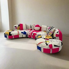 Curved Crescent Sectional 5 Seater Sofa Fun & Funky Carton Prints Made To Order