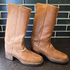 Vintage 1970s Frye Campus Boots Men's Size 9D 15" Black Label Tan Leather 2563 