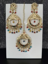 Indian Pakistani Punjabi Gold Plated Multicolour Tikka Earrings Jewellers Set Uk