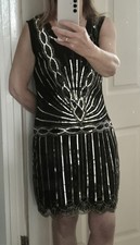 Black And Silver Sequined Flapper Style Cocktail Party Dress