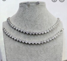Tennis Necklace Earrings Rhodium Bridal Bracelet set Swarovski Inspired 3pc UK