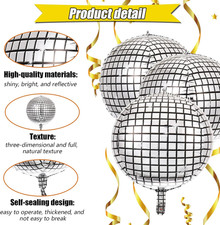 10 Pieces 22 Inch Disco Ball Balloons 4D Large Mirror Disco Foil Balloons Mylar