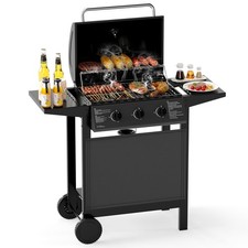 COSTWAY 3-Burner Propane Gas Grill 24,000 BTU Outdoor Cooking Grill-Black
