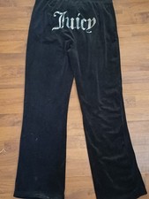 Juicy Couture Joggers Black Diamante Velour Tracksuit Bottoms Size Large UK 14