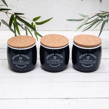 Set Navy Blue Tea Coffee Sugar Metal Vintage Cork Lid Jars Canisters Storage Tin