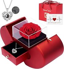 Valentines & Mother's Day Gift - Red Rose & Necklace for Her Mum Wife Girlfriend