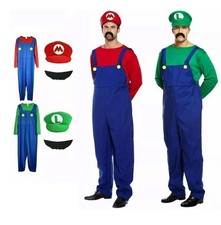 Mens Adult Super Mario and Luigi Fancy Dress Plumber Bros Halloween Costume AAA