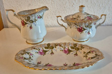 Chodziez Poland milk jug, sugar bowl, pastry bowl roses with gold rim