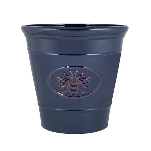Round plastic blue plant pot - plastic,