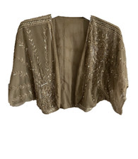 Topshop Size 10 Uk Gold Sequin beaded bolero cape jacket overlay kimono cover up