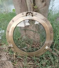 Antique 15'' Brass Porthole Brown Finish Port Glass Wall Hanging Ship Handmade