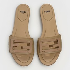 Fendi FF Logo Leather Slide Sandals Light Pink Size 36.5