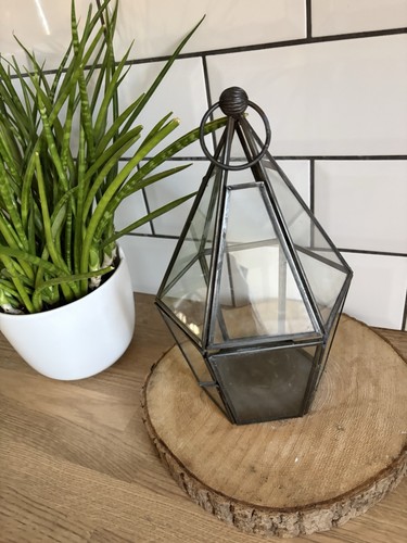 Geometric glass lantern candle - glass,