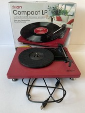 Ion Compact LP Vinyl USB Record Player Turntable Red Leather Styled Boxed VGC