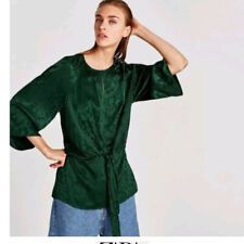 Zara Green Knotted  Jacquard Top Blouse  Long Sleeve S REDUCED