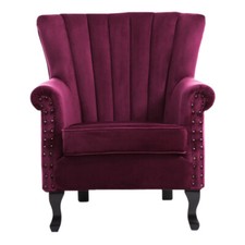 Chesterfield Wing Back Armchair Button Fabric Velvet Shell Chair Sofa Tiger Seat