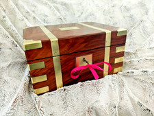 Antique Walnut Brass Bound Writing Slope Box With Key Circa 1870s Campaign