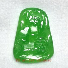 H 2 inch Old Chinese Natural Green Jade Carving Landscape Necklace Pendant Gift