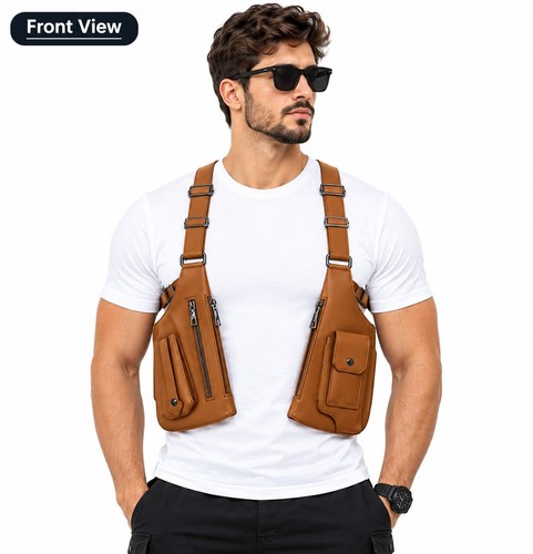 Men vintage leather chest - men's,