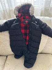 Canadiana Baby Snowsuit Black Flannel Lined Puffer Faux Fur Hood