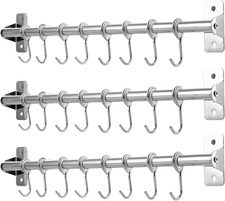 YAYODS 3PCS 40Cm Stainless Steel Wall-Mounted Hanging Rail, Utensil Rack with 8 