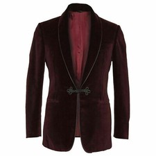 Handmade velvet blazer Men Burgundy Smoking Party Jacket Groom Dinner Party