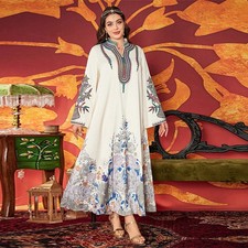 Printed Plus Size Long Dress Women Dubai Abaya Jalabiya Wedding Kaftan Peom Gown