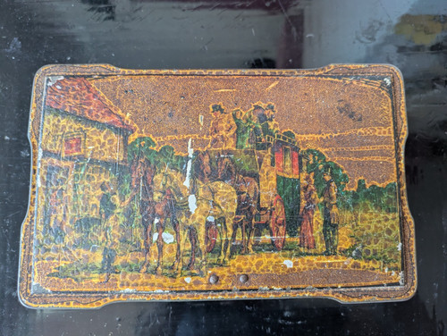 Old metal tin with lock - old,